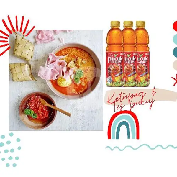 Ketupat Sayur Padang Telur Dan Daging Iris - Gulai (Nangka + PAKIS) - PANAS (2 Pack) + Teh Pucuk/Teh Botol Kotak (3 Buah) | Bufet Once, Ampera Garden Food Festival