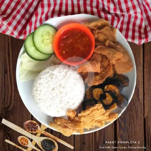 Nasi Kulit + Jamur Crispy + Terong Goreng | Kulit Emak (Spesial Nasi Kulit Ayam), Sinduadi