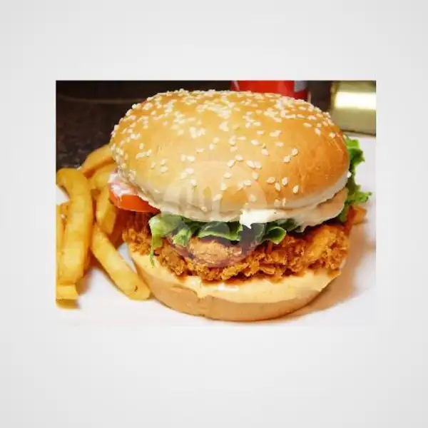 Burger Crispy Chicken + Kentang | Spaghetti LodoksFood, Cilendek