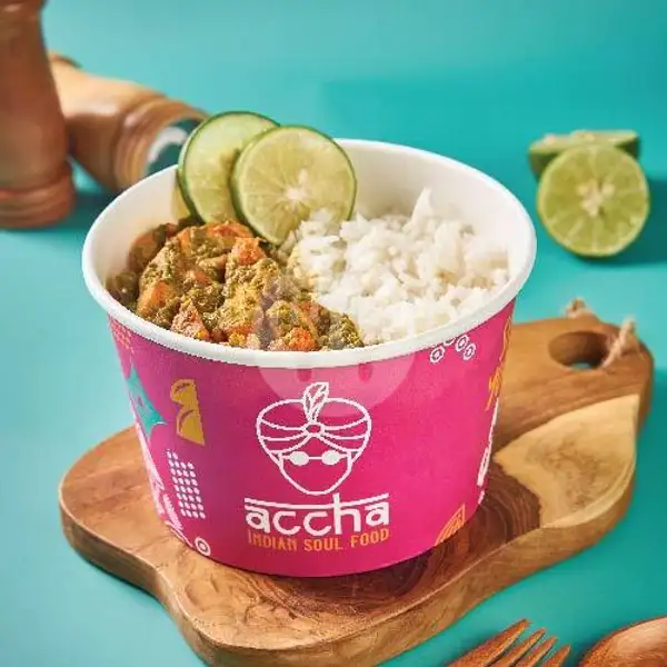 Saag (Spinach) Chicken Rice Bowl | Accha - Indian Soul Food, Depok