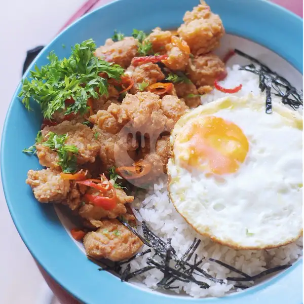 Salted Egg Popcorn Chicken with Rice | Shirokuma Cafe, MargoCity