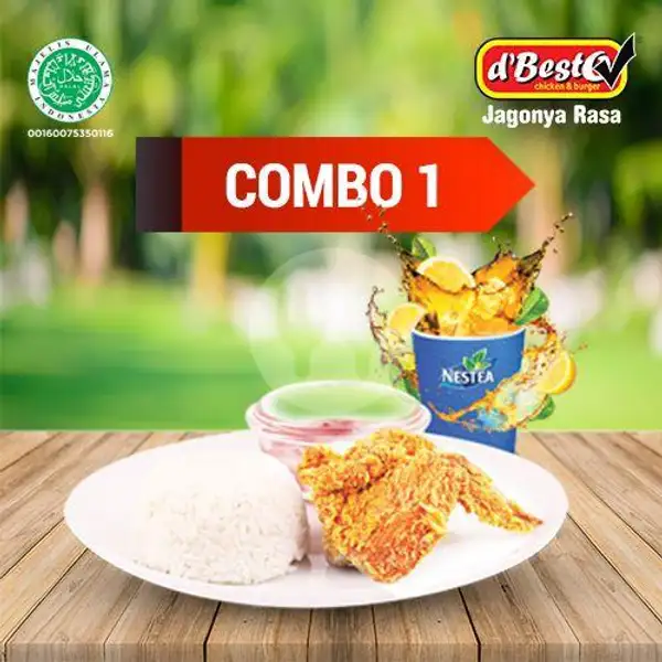 Combo1 (1 Sayap, 1 Nasi, 1 Orange/Lemon Tea) | D'BestO, Pasar Pucung