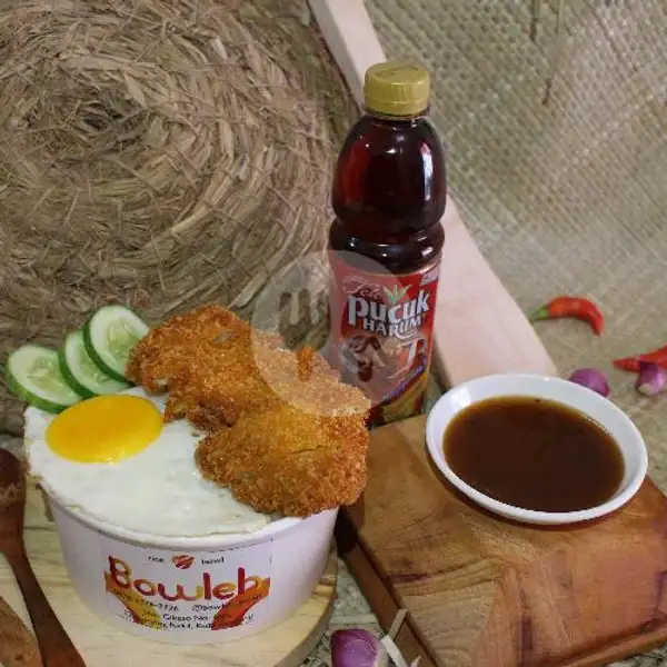 Nasi + Ayam Katsu Saus Barbeque + Telur + Teh Pucuk | Ayam Popcorn Bowleh, Cikaso