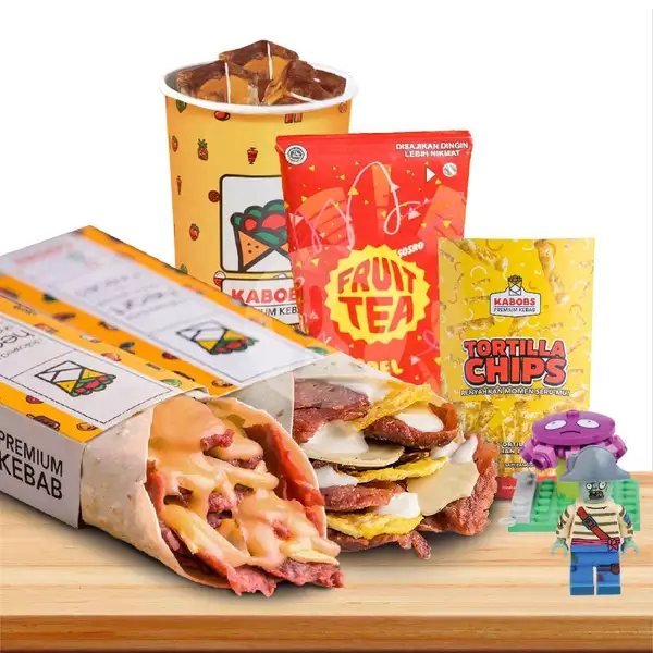 Combo Fun Meal Ber2 (Fun Meal, Big Beef Cheesy Mayo Kebab, Ice Sweet Purple Tea) | KABOBS - Premium Kebab, BTC Fashion Mall
