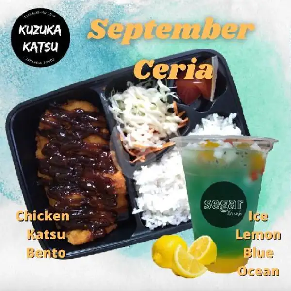 September Ceria B : 1 Chicken Katsu Bento + 1 Ice Lemon Blue Ocean | Kuzuka Katsu, Antapani